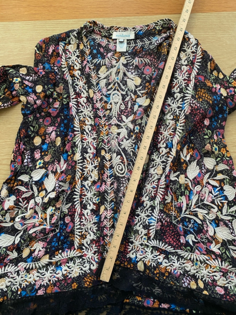 Sundance Black Floral Embroidered Open-Front Kimono -Festival Style - Picture 12 of 13